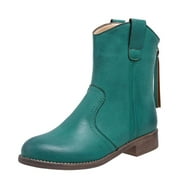 Juebong Boots on Clearance 2023 Women's Mid Calf Western Cowgirl Boots Cowboy Ankle Boots Chunky Heel Pointed Toe Fashion Festival Boots for Women